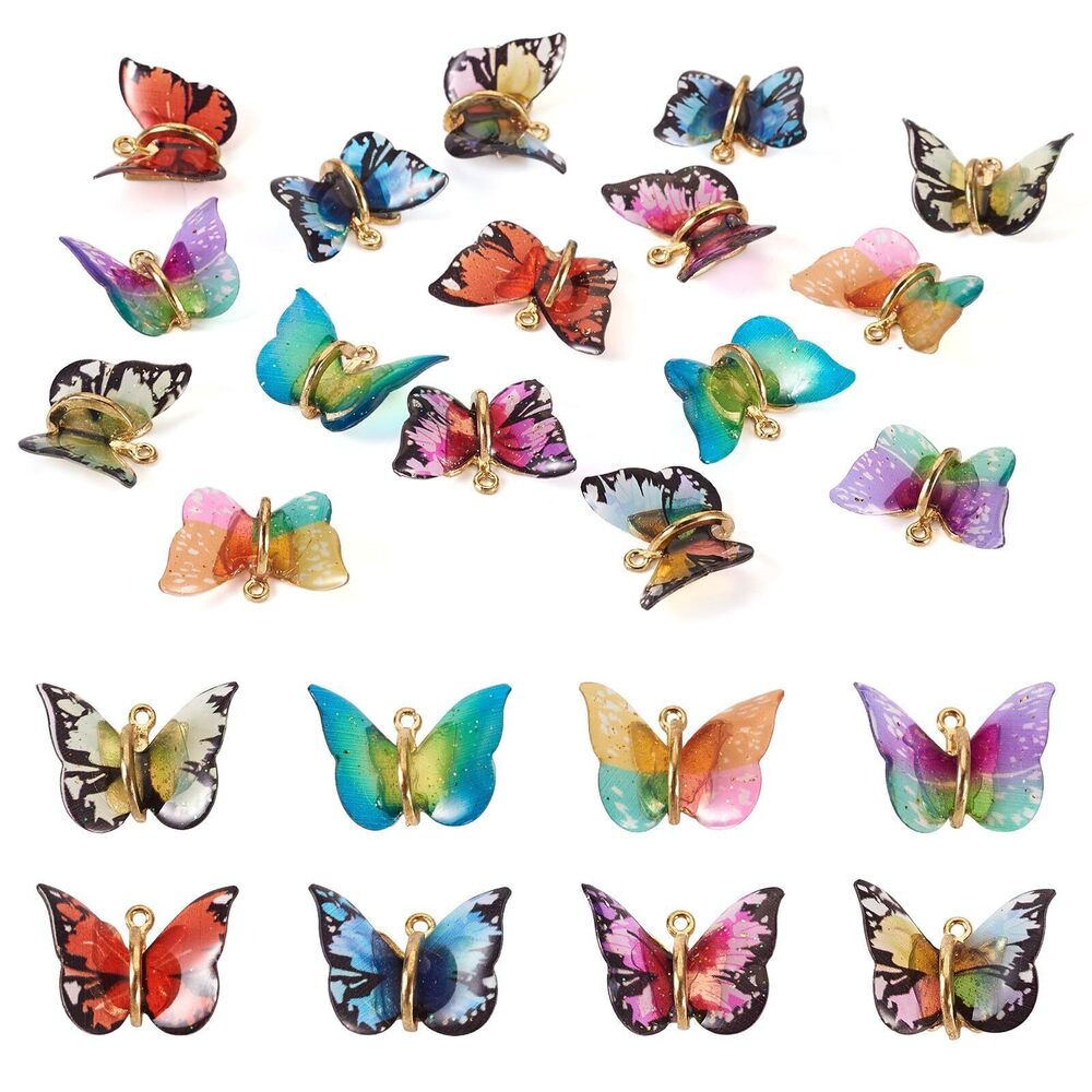 3510 16Pcs Resin Butterfly Charms Colorful Transparent Butterfly Pendant